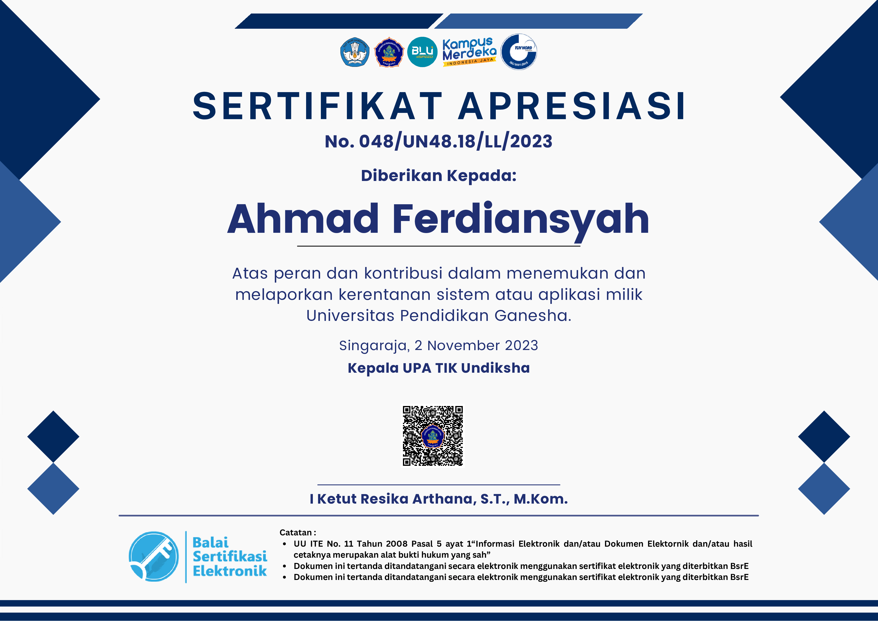 Apresiasi Universitas Undiksha